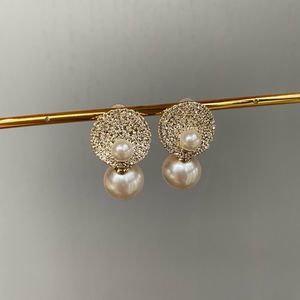 14K Gold Plated Two Way Wear Pearl Studs Pave CZ Earrings